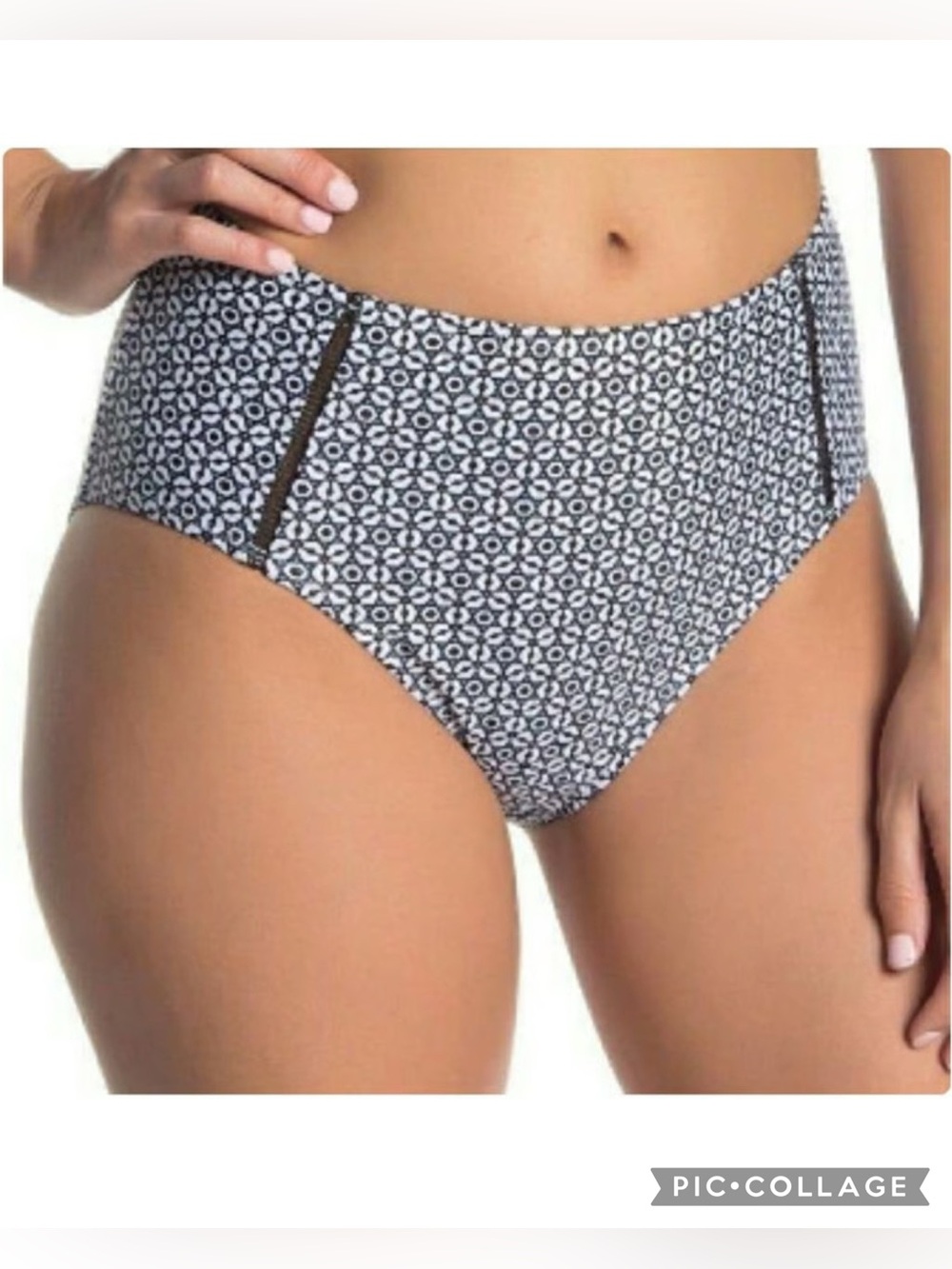 Nicole Miller High-Waisted Bikini Bottom‎ Geometric Print Size L
